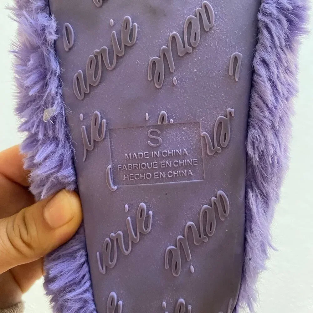 Aerie Purple Faux Fur Bootie Slippers Size S Cozy Plush Winter House Shoes - Picture 4 of 7